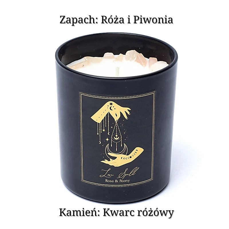 "Love Spell" Świeca do manifestacji - Kamień Kwarc różowy "Love Spell" Świeca do manifestacji - Kamień Kwarc różowy